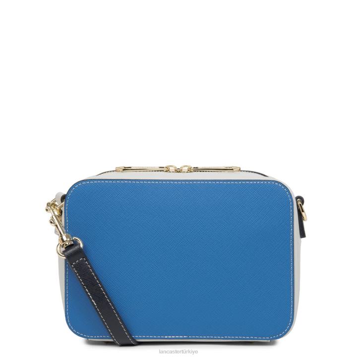 kadınlar çapraz askılı çanta Saffiano imzası yeni bleu camgöbeği-gris perle-bleu fonce Lancaster Paris çanta H0LP2104