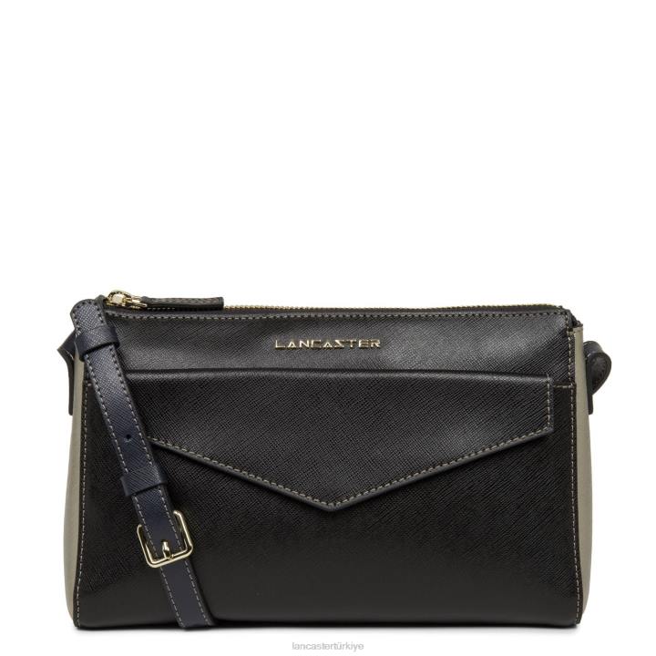 kadınlar çapraz askılı çanta Saffiano imzası yeni noir-gun metal-bleu fonce Lancaster Paris çanta H0LP2090