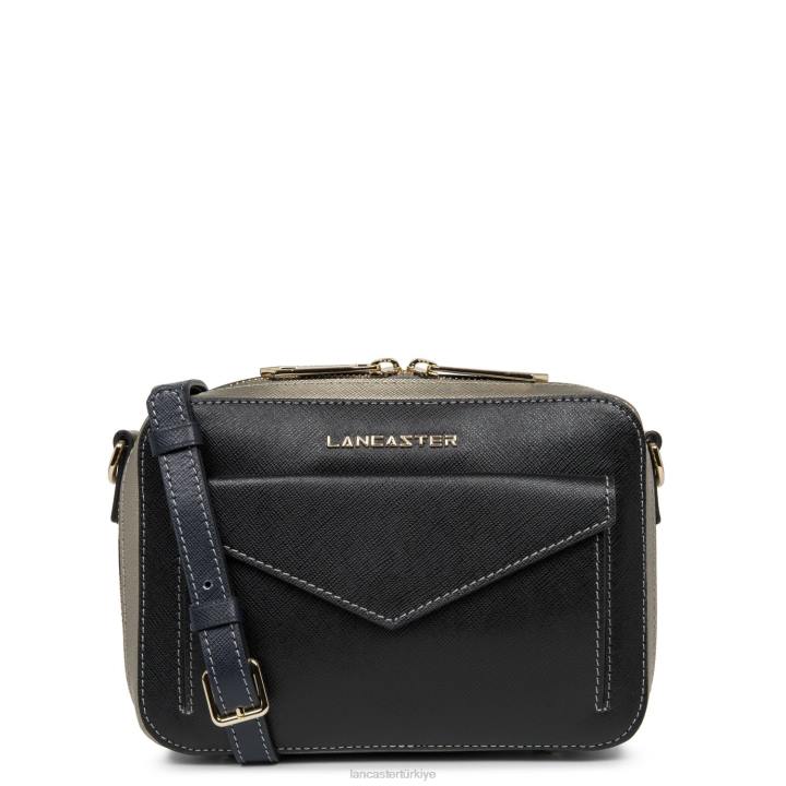 kadınlar çapraz askılı çanta Saffiano imzası yeni noir-gun metal-bleu fonce Lancaster Paris çanta H0LP2099
