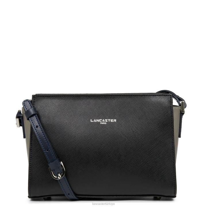 kadınlar çapraz askılı çanta Saffiano intemporel noir-gun metal-bleu fonce Lancaster Paris çanta H0LP806