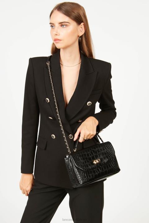 kadınlar çapraz askılı çanta egzotik lezard ve timsah cn pah23 kara Lancaster Paris çanta H0LP1481