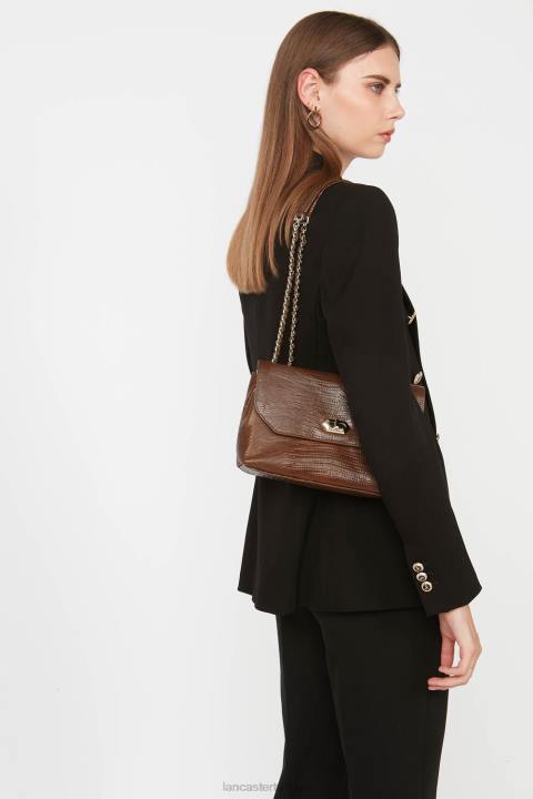 kadınlar çapraz askılı çanta egzotik lezard ve timsah cn pah23 konyak-lezard Lancaster Paris çanta H0LP1484