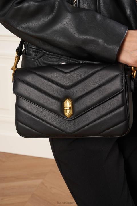 kadınlar çapraz askılı çanta yumuşak matelasse kara Lancaster Paris çanta H0LP2404