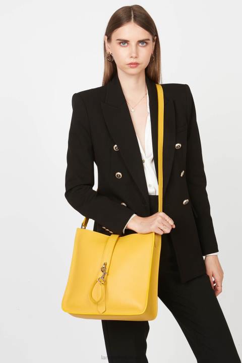 kadınlar büyük çapraz çanta foulonne çift kanca sarı-ya da Lancaster Paris çanta H0LP1550