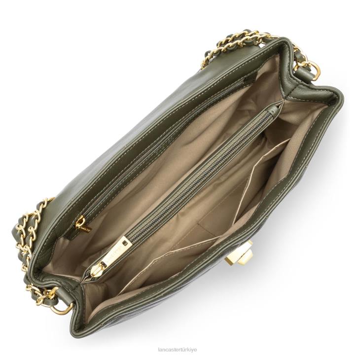 kadınlar büyük çapraz askılı çanta yumuşak matelasse kaki Lancaster Paris çanta H0LP2008