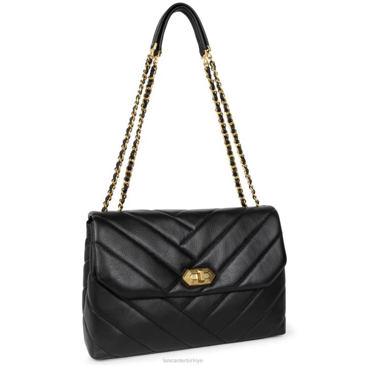 kadınlar büyük çapraz askılı çanta yumuşak matelasse kara Lancaster Paris çanta H0LP2004