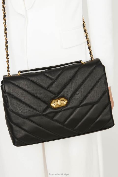 kadınlar büyük çapraz askılı çanta yumuşak matelasse kara Lancaster Paris çanta H0LP2004