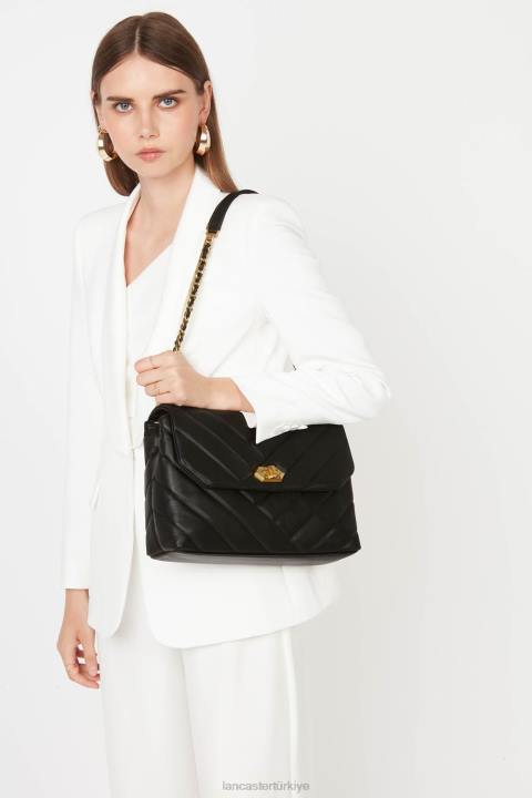 kadınlar büyük çapraz askılı çanta yumuşak matelasse kara Lancaster Paris çanta H0LP2004