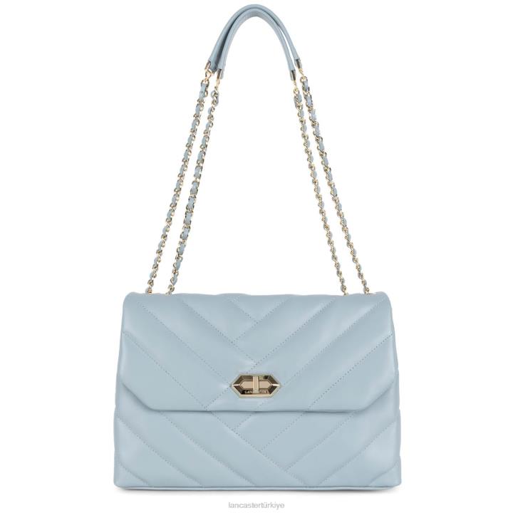 kadınlar büyük çapraz askılı çanta yumuşak matelasse mavi cendre Lancaster Paris çanta H0LP2006