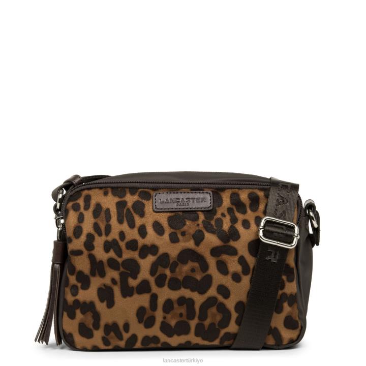 kadınlar crossbody çanta temel ponpon kestane rengi leopar Lancaster Paris çanta H0LP1775