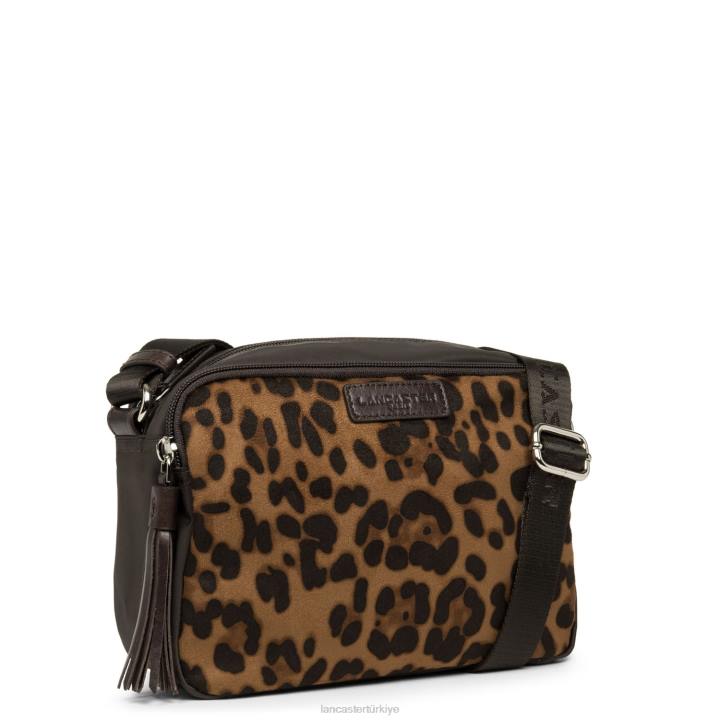 kadınlar crossbody çanta temel ponpon kestane rengi leopar Lancaster Paris çanta H0LP1775