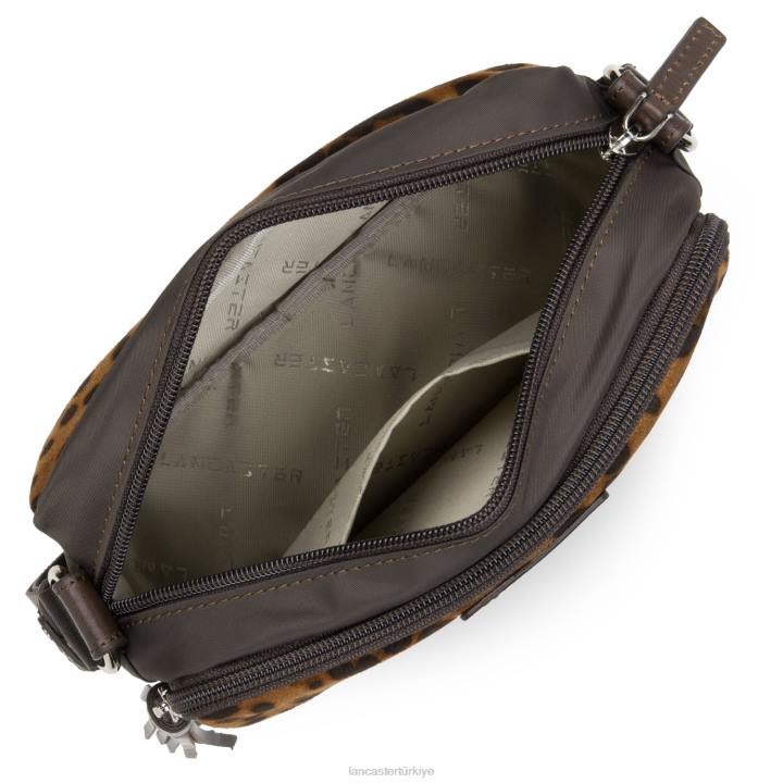 kadınlar crossbody çanta temel ponpon kestane rengi leopar Lancaster Paris çanta H0LP1775