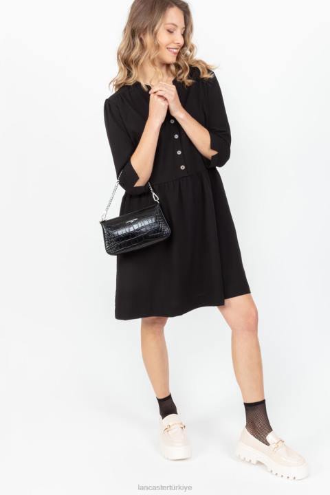 kadınlar egzotik lezard & croco fr küçük çapraz askılı çanta kara Lancaster Paris çanta H0LP192