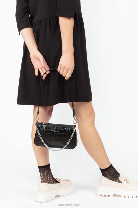 kadınlar egzotik lezard & croco fr küçük çapraz askılı çanta kara Lancaster Paris çanta H0LP192
