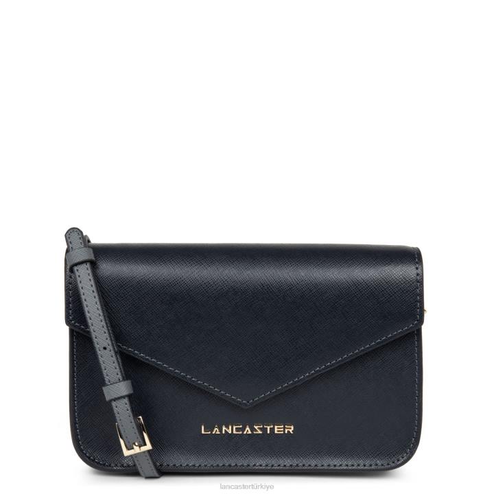 kadınlar küçük çapraz askılı çanta Saffiano imzası bleu fonce-bleu ardoise-gris Lancaster Paris çanta H0LP121