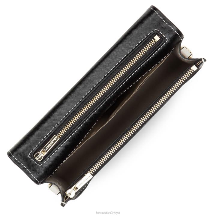 kadınlar küçük çapraz askılı çanta Saffiano imzası noir-şampanya-fildişi Lancaster Paris çanta H0LP119