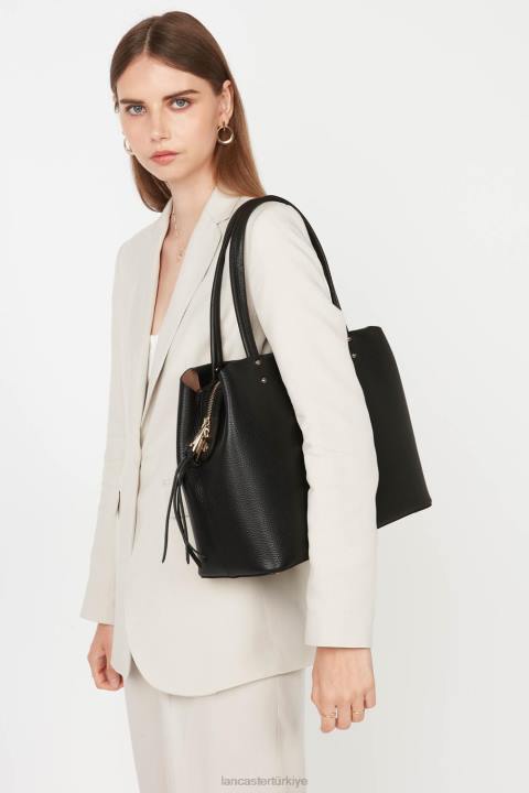kadınlar büyük taşıma çantası foulonne çift kişilik noir-in-çıplak Lancaster Paris çanta H0LP2916