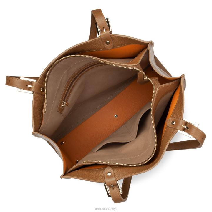kadınlar büyük taşıma çantası foulonne çift kişilik turuncu deve Lancaster Paris çanta H0LP2904