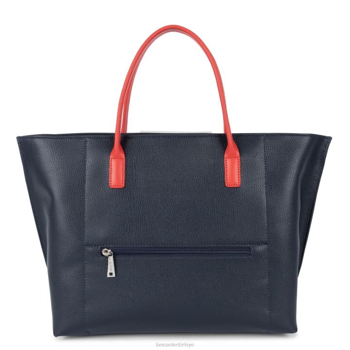 kadınlar büyük taşıma çantası maya hafif bleu fonce-fildişi-corail Lancaster Paris çanta H0LP724