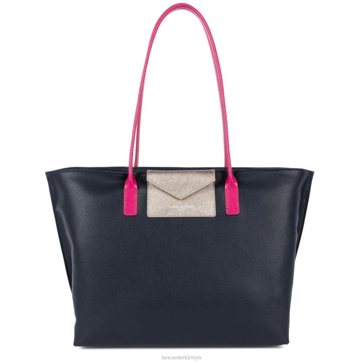 kadınlar büyük taşıma çantası maya hafif bleu fonce-gris argente-fuxia Lancaster Paris çanta H0LP716