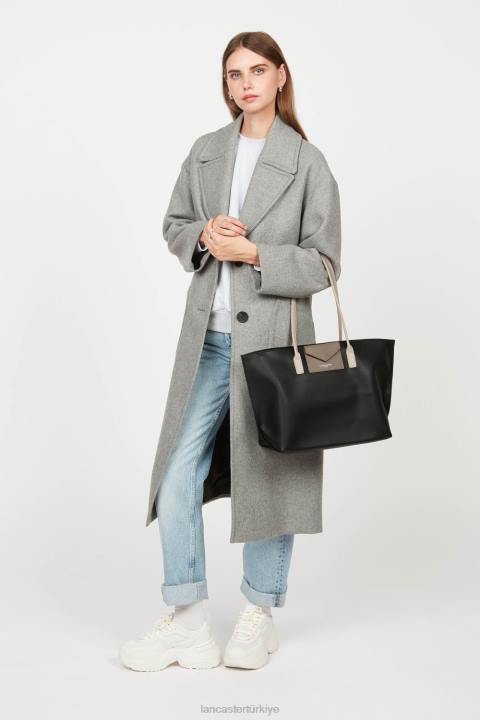 kadınlar büyük taşıma çantası maya yeni noir-taupe-galet gülü Lancaster Paris çanta H0LP710
