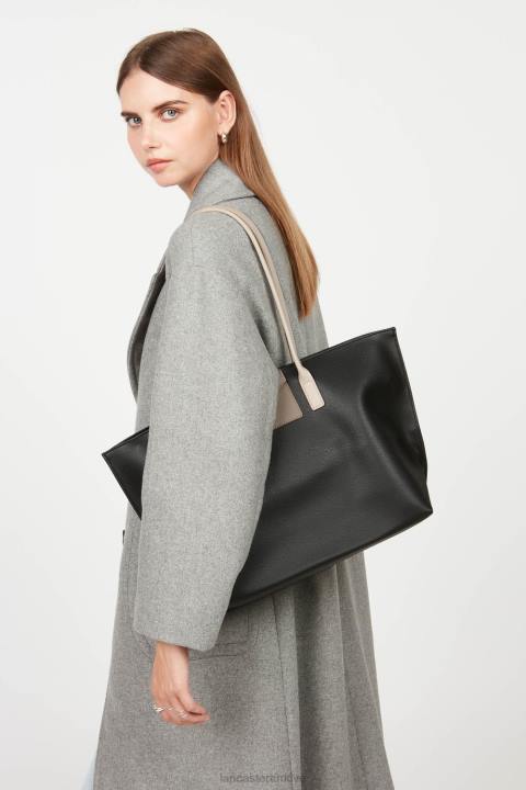 kadınlar büyük taşıma çantası maya yeni noir-taupe-galet gülü Lancaster Paris çanta H0LP710