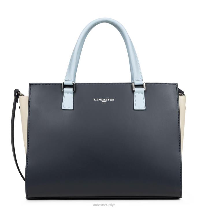 kadınlar büyük taşıma çantası pürüzsüz bleu fonce-ecru-bleu ciel Lancaster Paris çanta H0LP3157