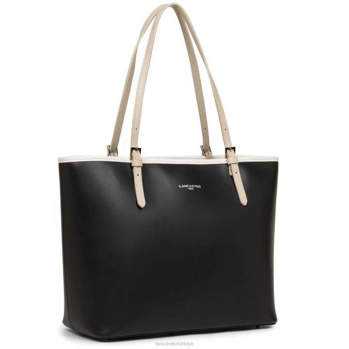 kadınlar büyük taşıma çantası pürüzsüz noir-ekru-galet gülü Lancaster Paris çanta H0LP3129