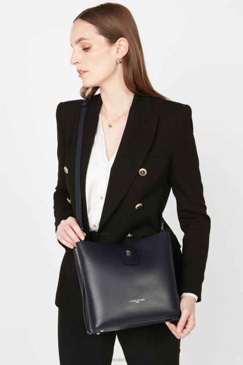 kadınlar küçük kova çantası foulonne çift kişilik bleu fonce-in-argent Lancaster Paris çanta H0LP3825