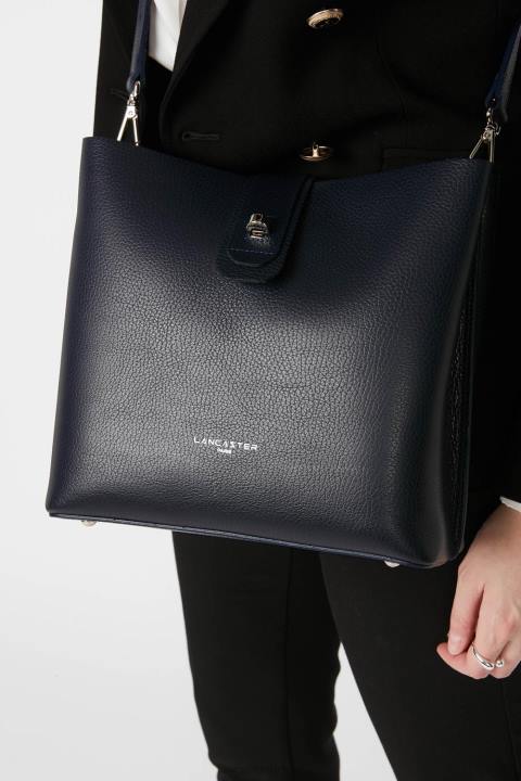 kadınlar küçük kova çantası foulonne çift kişilik bleu fonce-in-argent Lancaster Paris çanta H0LP3825