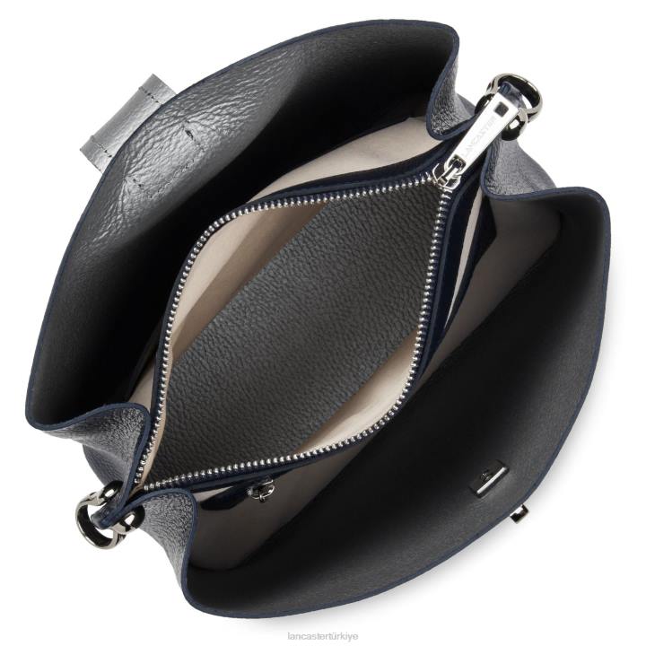 kadınlar küçük kova çantası foulonne çift kişilik bleu fonce-in-argent Lancaster Paris çanta H0LP3825
