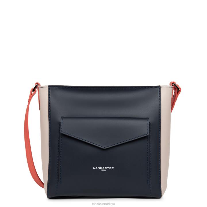 kadınlar kova çantası pürüzsüz bleu fonce-galet gül macunu Lancaster Paris çanta H0LP4287