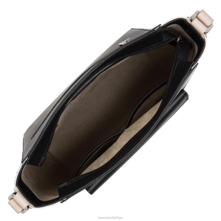 kadınlar kova çantası pürüzsüz noir-ekru-galet gülü Lancaster Paris çanta H0LP4278