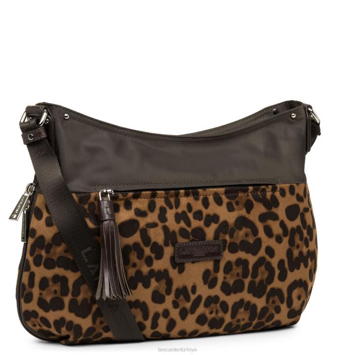 kadınlar omuz çantası temel ponpon kestane rengi leopar Lancaster Paris çanta H0LP4049