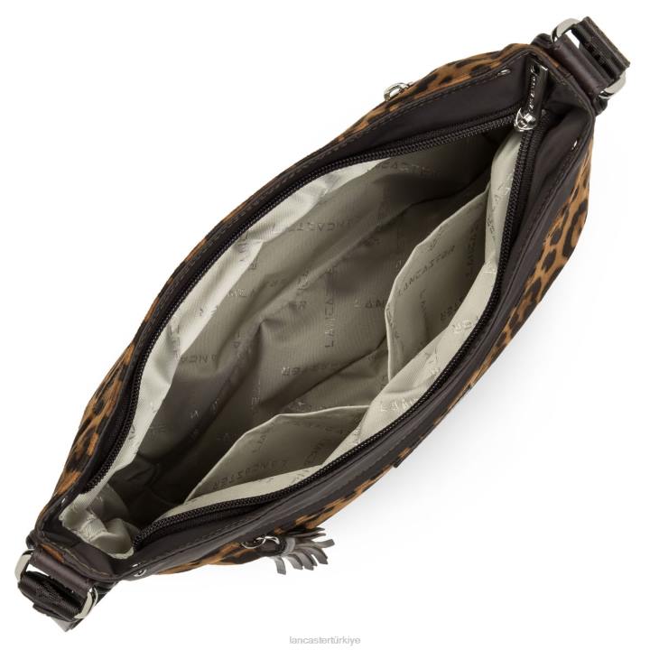 kadınlar omuz çantası temel ponpon kestane rengi leopar Lancaster Paris çanta H0LP4049